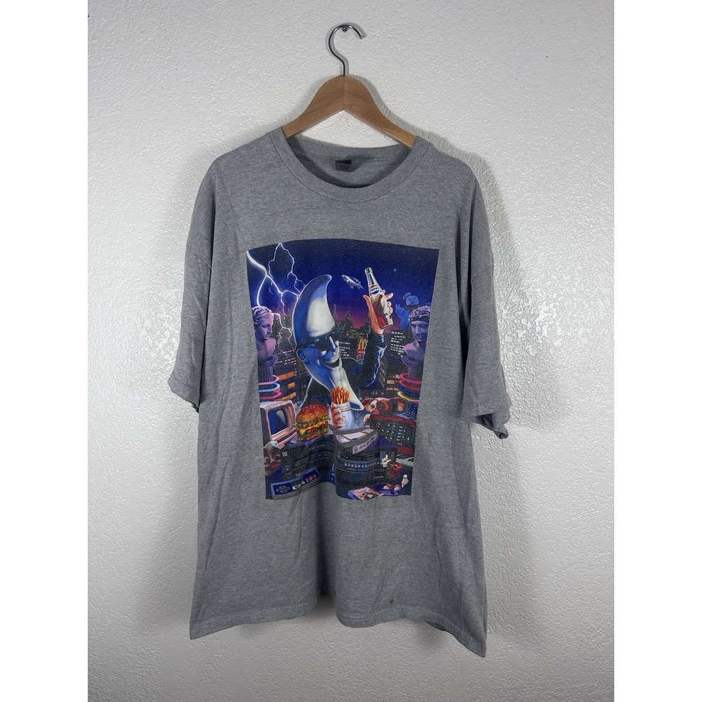 Gildan Hammer 2XL Gray Shark Fast Food City Graphic T-Shirt Oversized